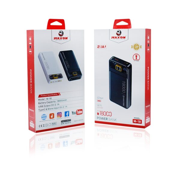 m-18 18000mah 2.1a power bank digital display,fast charging, (random color) - Image 4