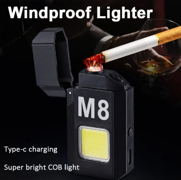 dh-001 cob led flashlight with lighters dual arc pulse flameless lighter type c rechargeable lighter work light mini light men's gift | dual arc pulse flameless lighter