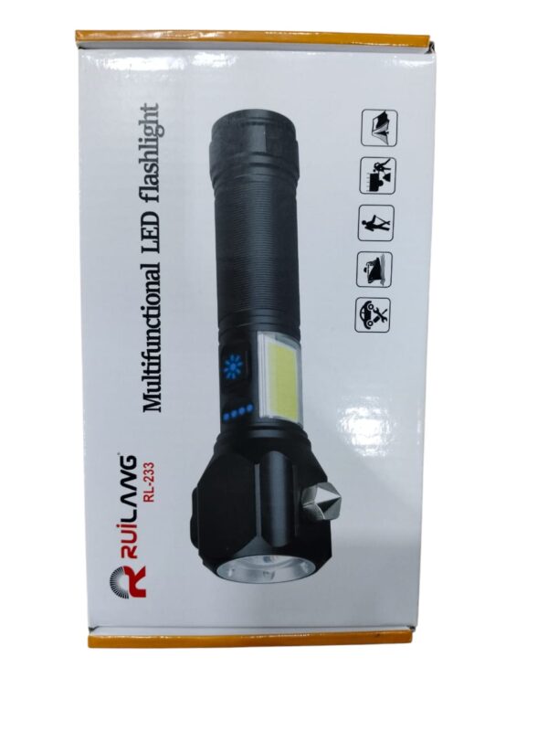 rl-233 multi-functional high power telescopic rechargeable torch with red & white led flashlight | power bank for policing, hiking, camping | random color - Image 3