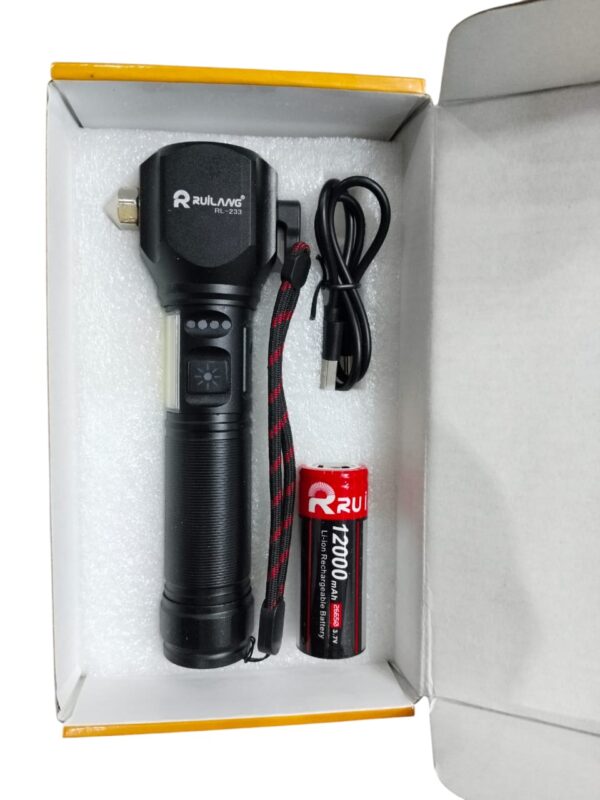 rl-233 multi-functional high power telescopic rechargeable torch with red & white led flashlight | power bank for policing, hiking, camping | random color - Image 4