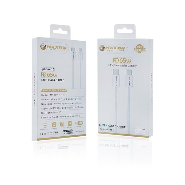 maxon p-15i  c to c pd 65w data cable / high-speed data transfer fast charging cable - Image 3