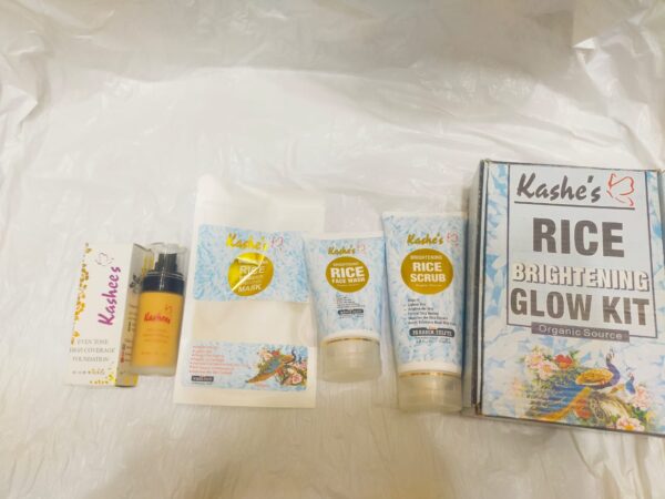 (pack of 4 ) kashe's rice extract bright +kashees foundation  & glow kit ( rice face wash + rice scrub + rice mask +kashees foundation  ) - Image 2