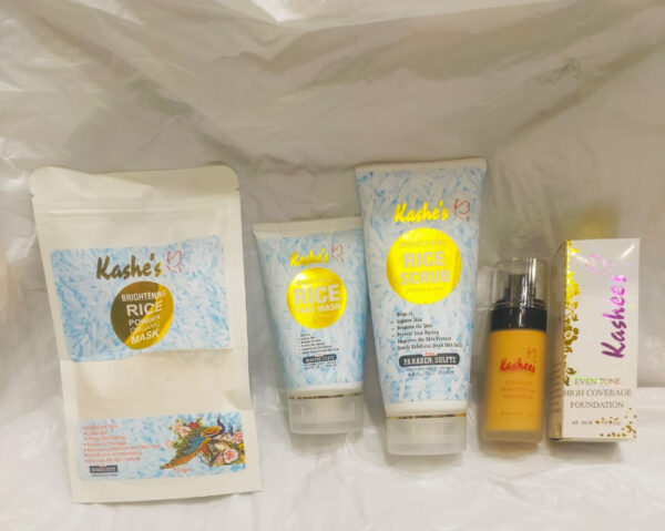(pack of 4 ) kashe's rice extract bright +kashees foundation  & glow kit ( rice face wash + rice scrub + rice mask +kashees foundation  ) - Image 3