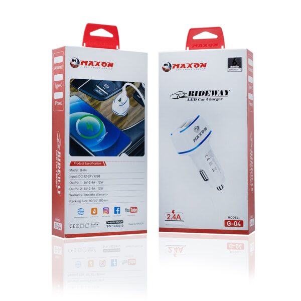maxon g-04 led ios car charger 2usb post ios cable,best for traveling - Image 4
