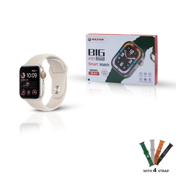 maxon m-01 2.01 infinite full hd display waterproof smart watch bluetooth calls 4 straps (random colors) - Image 7