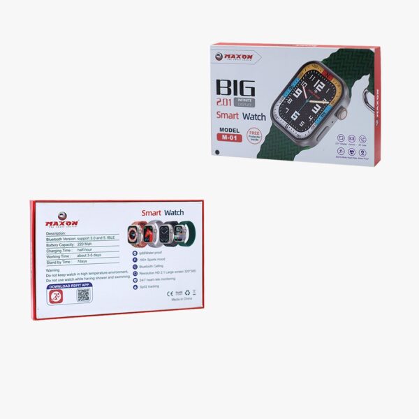 maxon m-01 2.01 infinite full hd display waterproof smart watch bluetooth calls 4 straps (random colors) - Image 10
