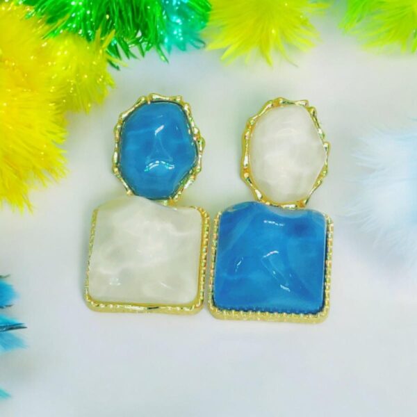 imported elegant blue and white resin statement earrings  timeless design with a modern twist for women jewelry - Image 3