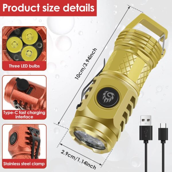 ultra bright mini led flashlight with 3 light modes, thumb torch, mini pen clip flashlight, ip4 waterproof flashlight, rechargeable mini pocket flashlight for camping - Image 5