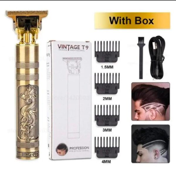 metal body - vintage t9 trimmer and hair clipper cutting machine for men | dragon design | golden color trimmer - Image 9