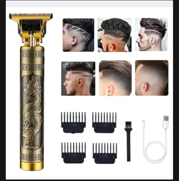 metal body - vintage t9 trimmer and hair clipper cutting machine for men | dragon design | golden color trimmer - Image 8