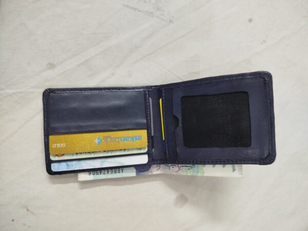 buffalo leather  plain wallet men short wallet purse small vintage wallets card holder ( dark blue ) - Image 5