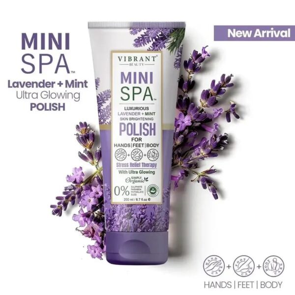 vibrant beauty mini spa luxurious lavender+mint skin brightening polish with ultra glowing (200ml) - Image 4
