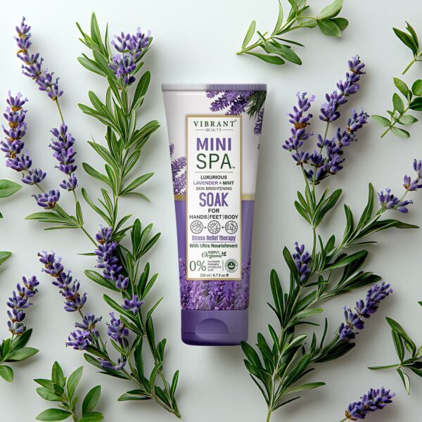 vibrant beauty luxurious mini spa lavender + mint skin brightening soak with ultra nourishment (200ml)