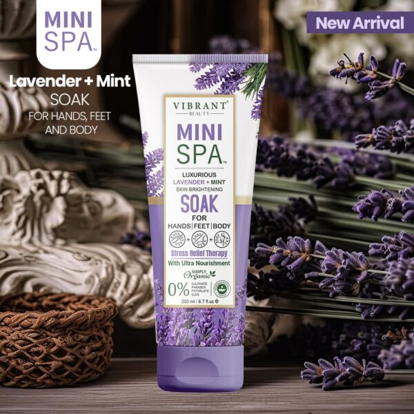 vibrant beauty luxurious mini spa lavender + mint skin brightening soak with ultra nourishment (200ml) - Image 6