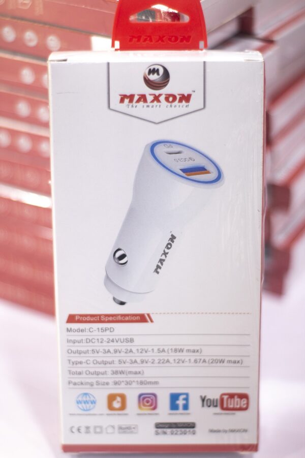maxon c-15pd 38w car charger type-c high speed mobile charger for car - Image 2