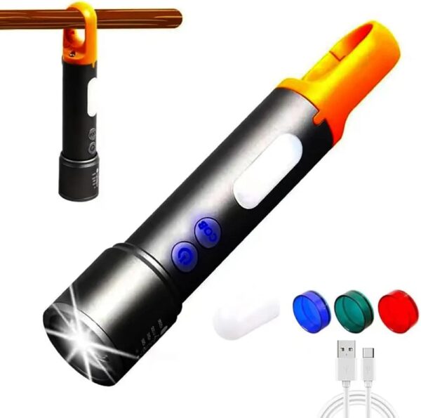rechargeable tactical flashlight high lumens, brightest flashlights for emergencies camping cob sidelight, zoomable multicolor lenses flashlight hiking hunting - Image 2
