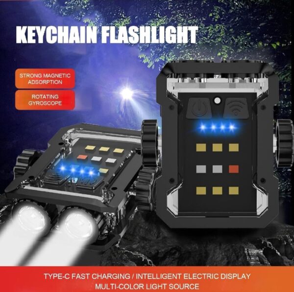 magnetic mini edc flashlight 1000 lumens keychain flashlights 8 modes pocket flash light with white red blue lights small flashlight for camping, running, emergency, hiking (black) - Image 8