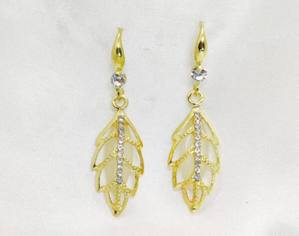 imported radiant golden leaf earrings with crystal detailing modern twist for women jewelry - Image 4