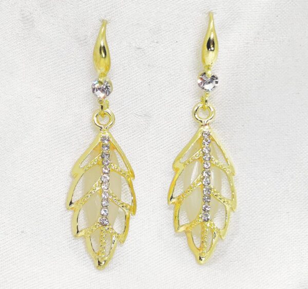 imported radiant golden leaf earrings with crystal detailing modern twist for women jewelry - Image 2