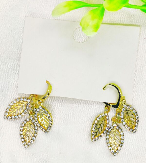 imported golden triple leaf crystal earrings – a touch of elegance triple leaf crystal earrings - Image 4
