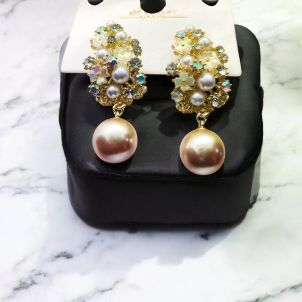 imported enchanted floral pearl earrings – luxurious elegance redefined! intricate floral designs adorned with shimmering crystals - Image 3