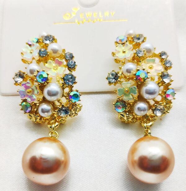 imported enchanted floral pearl earrings – luxurious elegance redefined! intricate floral designs adorned with shimmering crystals - Image 7