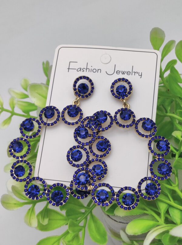 imported gleaming sapphire circle earrings – bold & elegant lightweight & comfortable for all-day wear. - Image 3