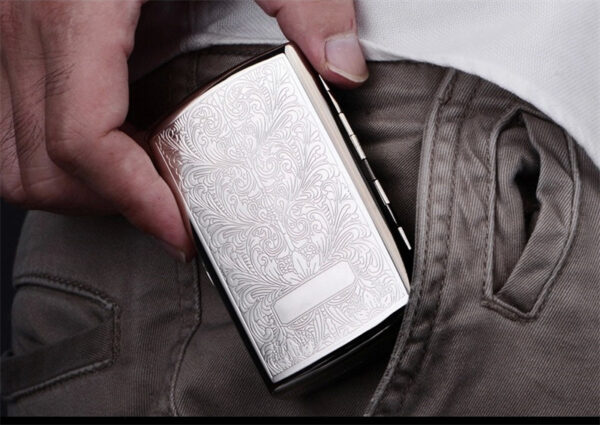 metal cigarette case dispenser case ultra-thin portable men's cigarette case with 12 cigarette capacity silver - Image 5