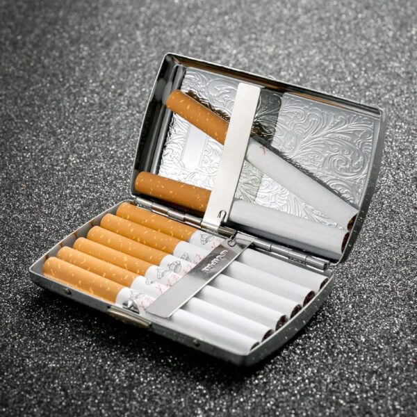 metal cigarette case dispenser case ultra-thin portable men's cigarette case with 12 cigarette capacity silver - Image 8