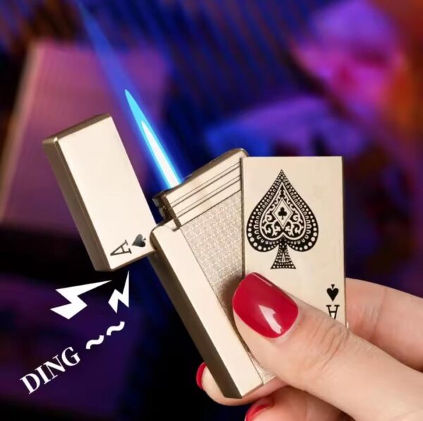 jet torch playing card lighter, green flame ace card lighter windproof refillable lighter playing cards cool design (metal body) - Image 13