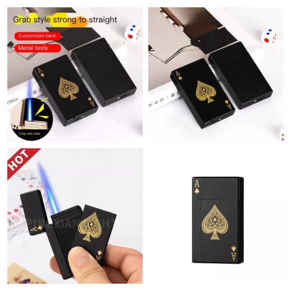 jet torch playing card lighter, green flame ace card lighter windproof refillable lighter playing cards cool design (metal body) - Image 14