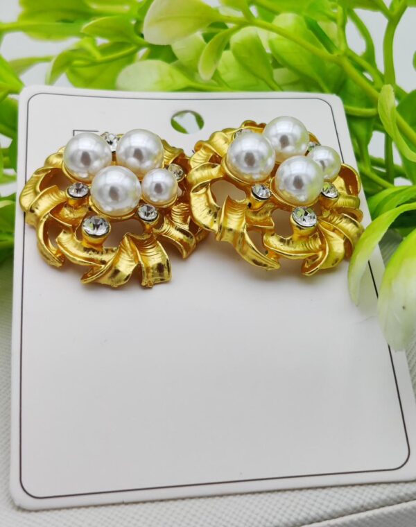 imported golden elegance pearl cluster earrings - luxurious statement jewelry | modern earring for girls & women - Image 6