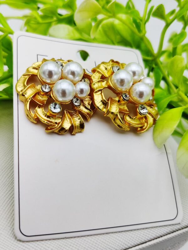 imported golden elegance pearl cluster earrings - luxurious statement jewelry | modern earring for girls & women - Image 7