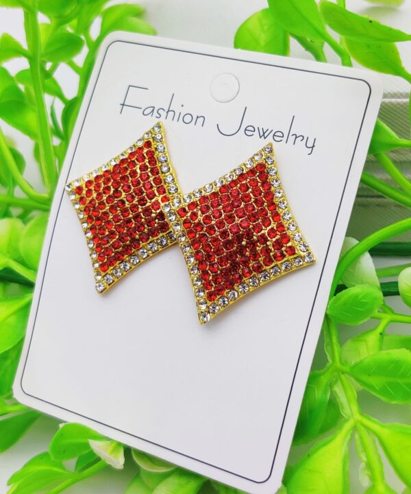 imported dazzling ruby red diamond-shaped earrings with sparkling crystals | fashion earrings for girls & women - Image 4