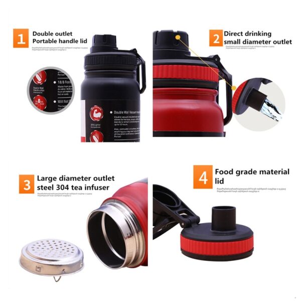vacuum insulated double wall stainless steel water bottle/sports kettle hot & cold, leak & sweat proof thermos flask 1000ml (random color) - Image 3