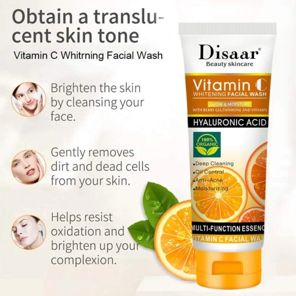 disaar women and men face wash natural organic vitamin c hyaluronic acid cleanser whitening face wash 100g - Image 4