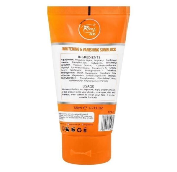 rivaj sunblock whitening & vanishing spf60 ideal for all skin types 100-ml - Image 5
