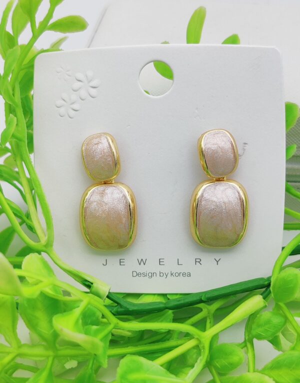imported elegant dual-tone rectangular drop earrings - statement jewelry - Image 5