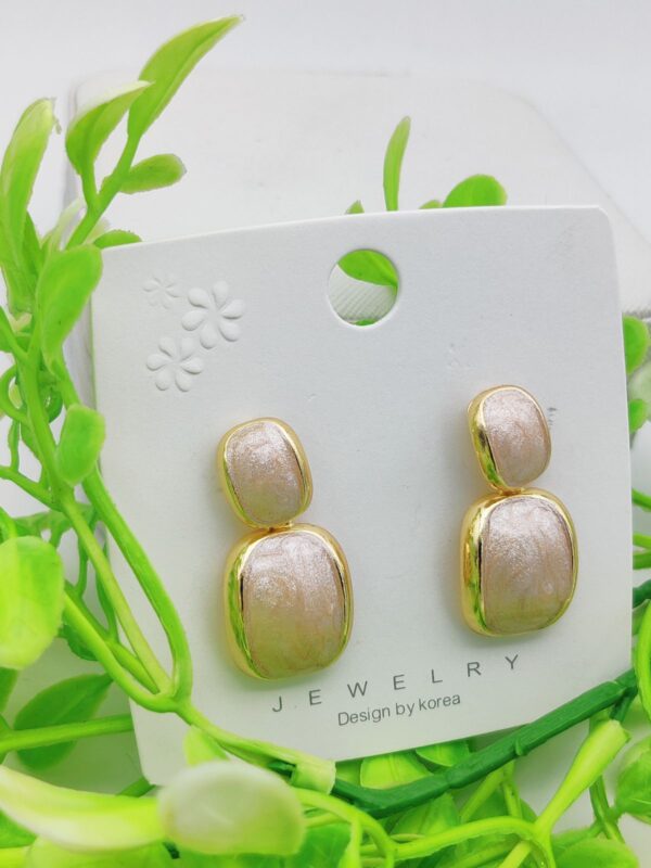 imported elegant dual-tone rectangular drop earrings - statement jewelry - Image 7