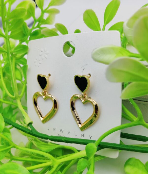 imported heart drop earrings - golden elegance with a touch of love | best quality earrings for girls & women - Image 3