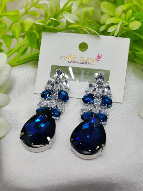 imported elegant blue crystal drop earrings – glamorous fashion jewelry | best quality artificial earrings for girls & women - Image 3