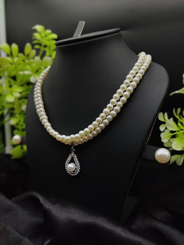 imported exquisite pearl necklace set with radiant pendant & earrings 🌟 | best quality necklace for girls & women - Image 2