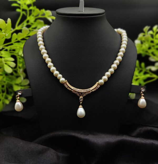 imported elegant gold-plated pearl necklace with teardrop pendant | girls & women fashion - Image 3