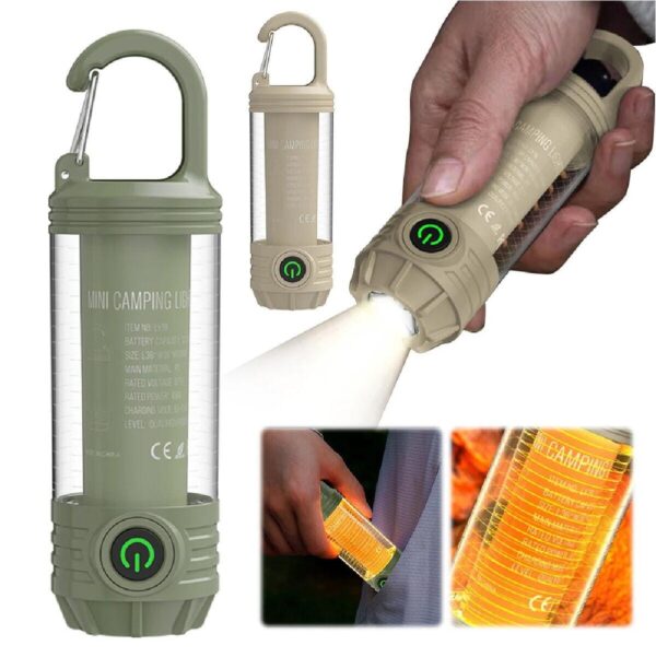 rechargeable led mini camping flashlight, portable outdoor light with hook, white warm light and red light,