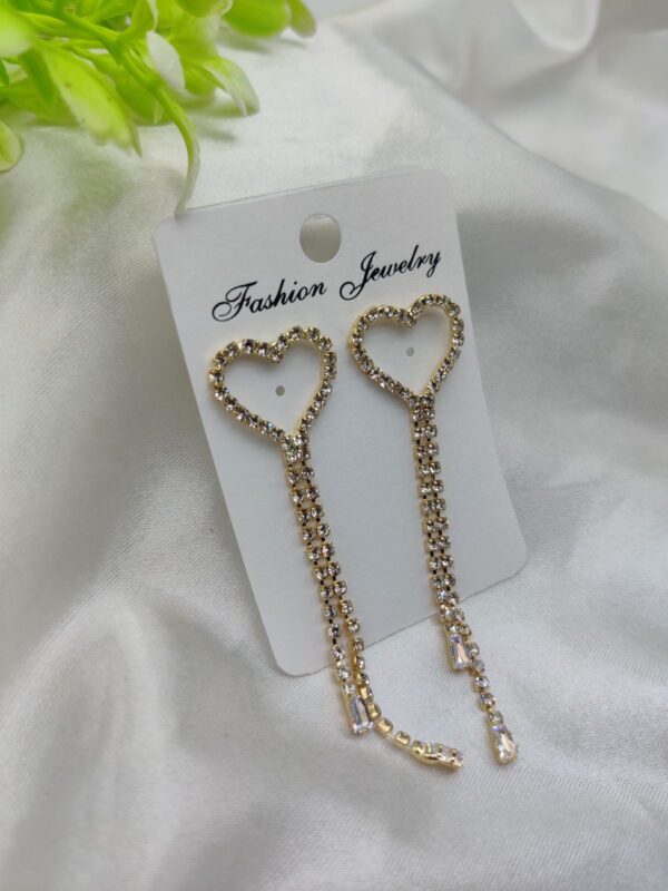 imported radiant heart-shaped dangle earrings with crystal detailing | best quality artificial earrings for girls & women - Image 2