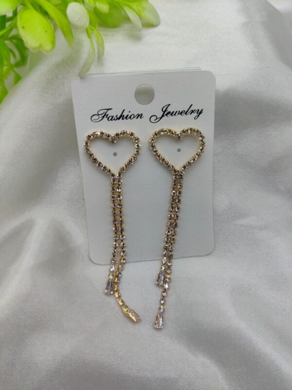 imported radiant heart-shaped dangle earrings with crystal detailing | best quality artificial earrings for girls & women - Image 3