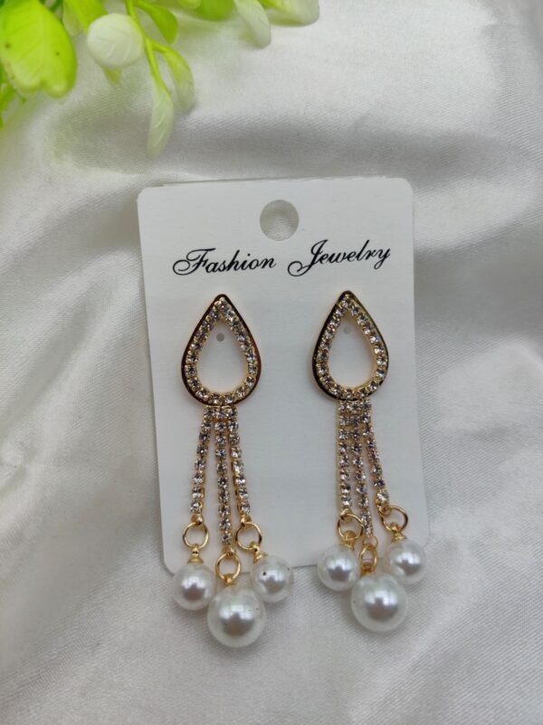 imported dazzling tear drop pearl & rhinestone earrings | artificial earrings for girls & womens - Image 2