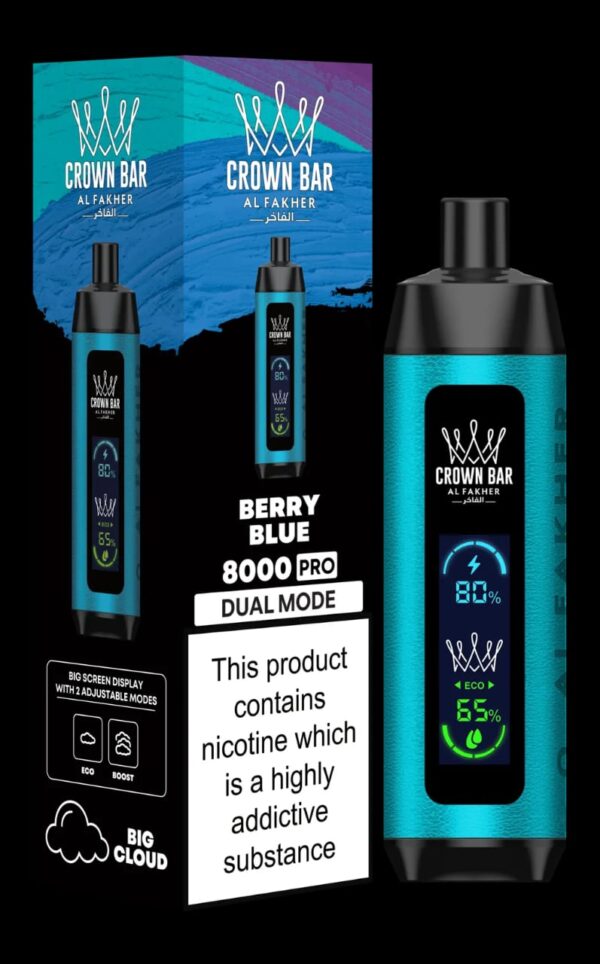 al fakher crown bar disposable vape – 8000 puffs, 5mg nicotine, 18 ml e-juice, rechargeable with mesh coils | with display pod - Image 4
