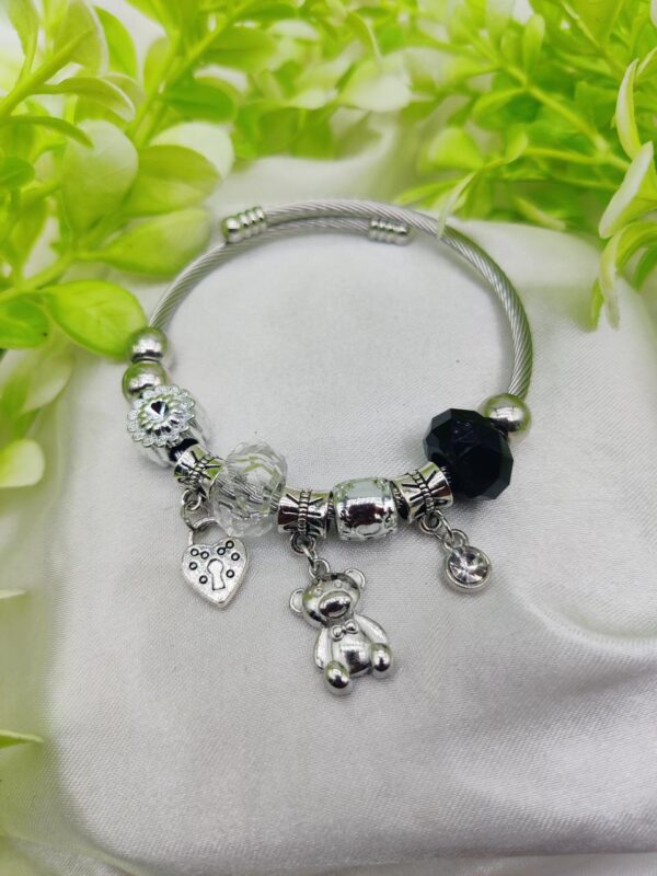 1 piece imported pandora-inspired silver charm bracelet – heart & teddy accents | best quality bracelet for girls & women | girls & women jewellery