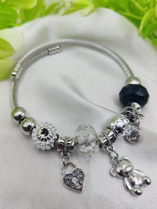 1 piece imported pandora-inspired silver charm bracelet – heart & teddy accents | best quality bracelet for girls & women | girls & women jewellery - Image 2